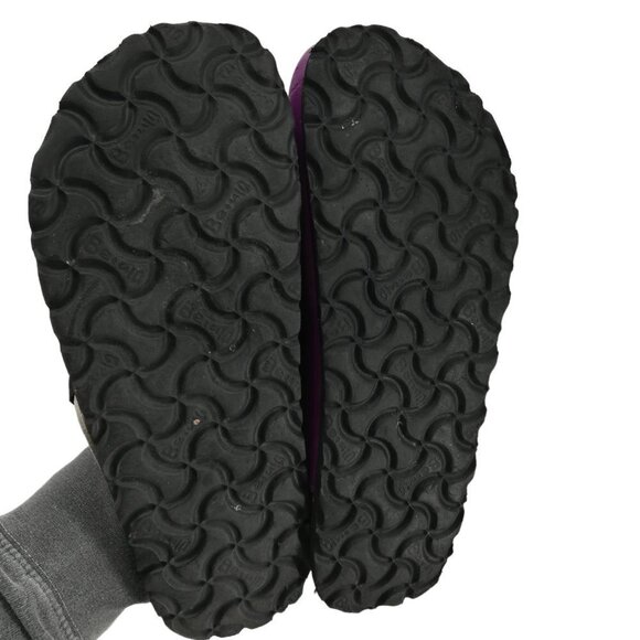Betula Birkenstock Purple Slip On Leather Clogs Size 38 US 7 Flower Perforated - Picture 11 of 13